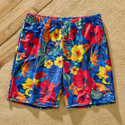 Family Matching: Solid Scallop Two-Piece & Floral Trunks