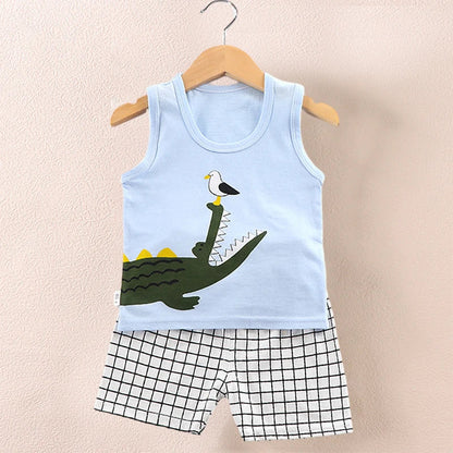 Cute Summer Set: Print Sleeveless Top & Shorts for Kids