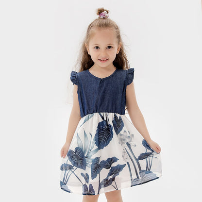 Family Matching Dress Flower Pattern Ruffle Sleeve For Mother Daughter Dress