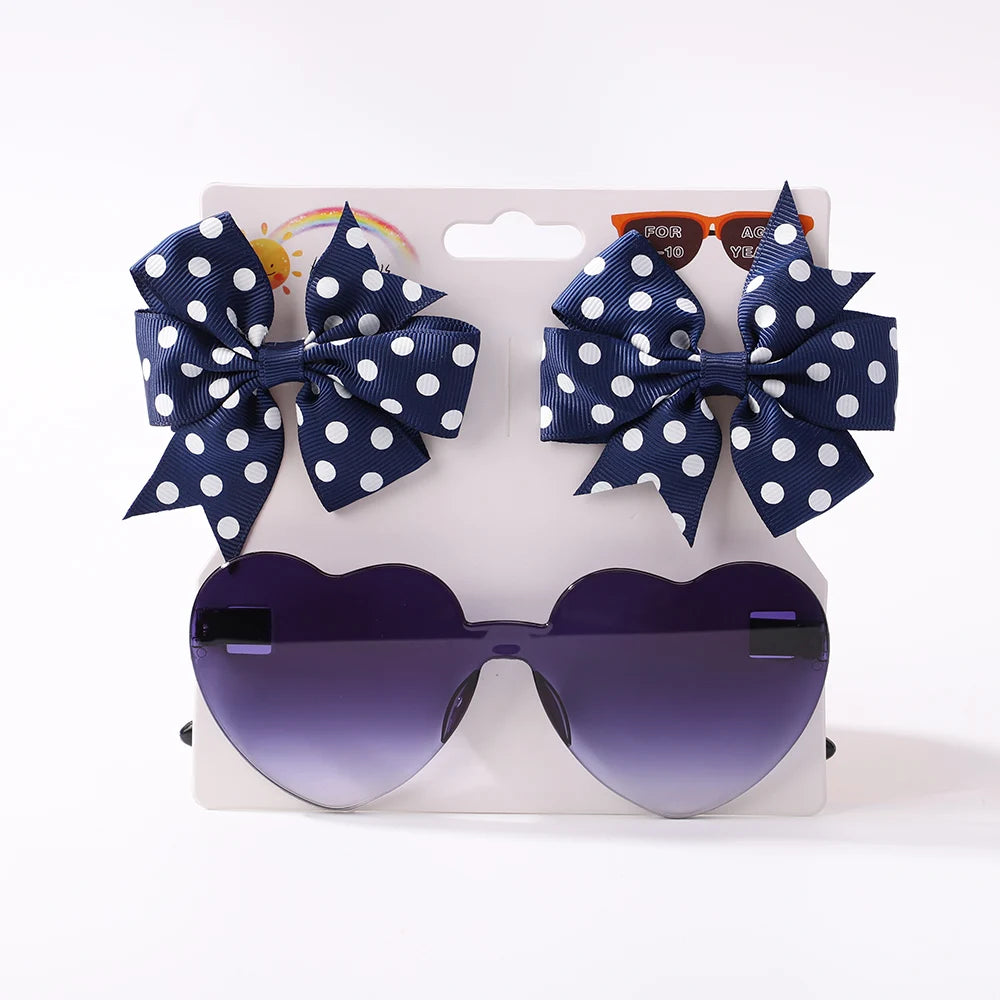 Kids Hairpin Set: Cute Dot & Heart Sunglasses