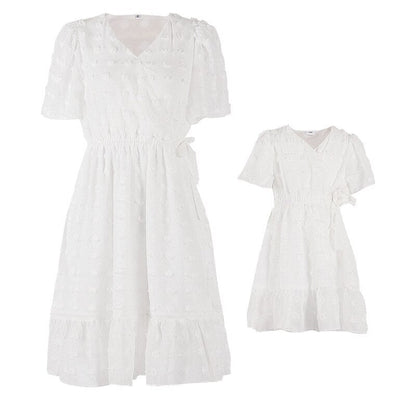 Family Matching Clothes  Dress For Mother Daughter V Neck Short Sleeve