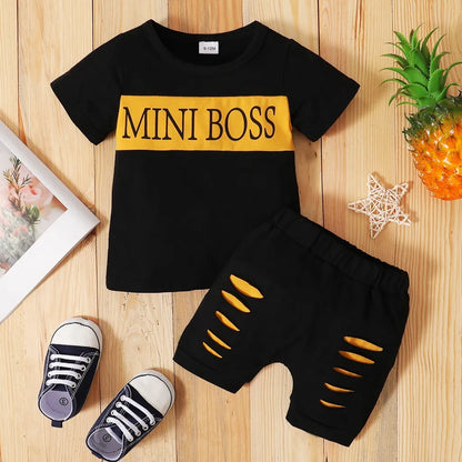 Newborn Baby Boy Summer Casual Set: Letters Print T-shirt + Shorts