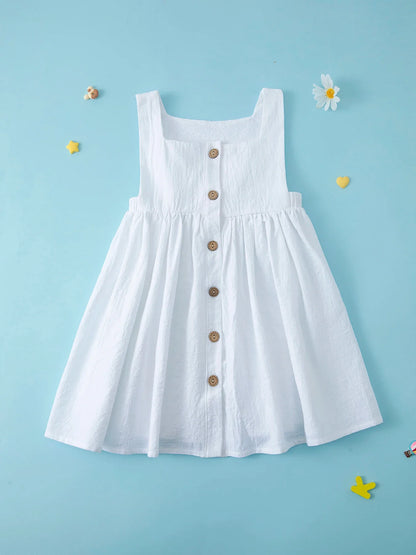 Summer Princess Dress: Solid Color Pleated Sleeveless Cotton
