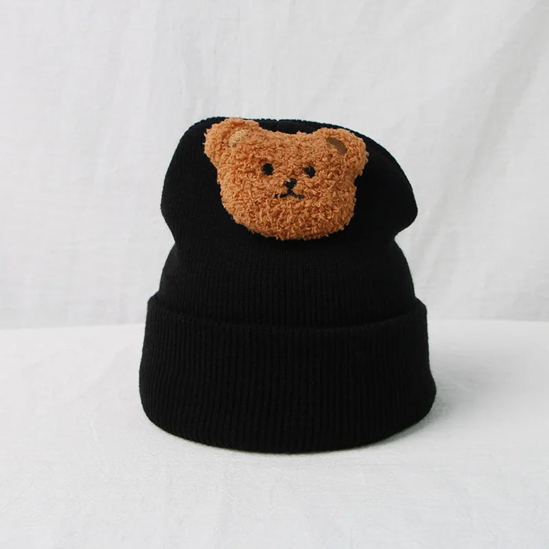 Cartoon Bear Knitted Baby Hat - Winter Warmth for Toddler Kids