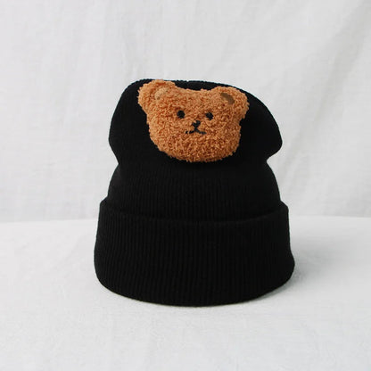 Cartoon Bear Knitted Baby Hat - Winter Warmth for Toddler Kids