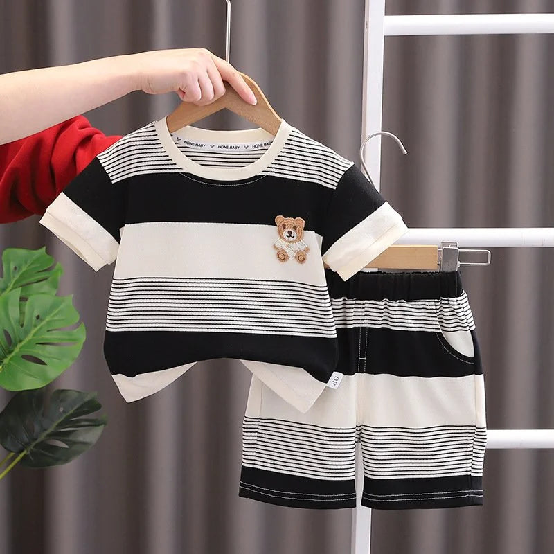 New Summer Baby Striped Tracksuit Set