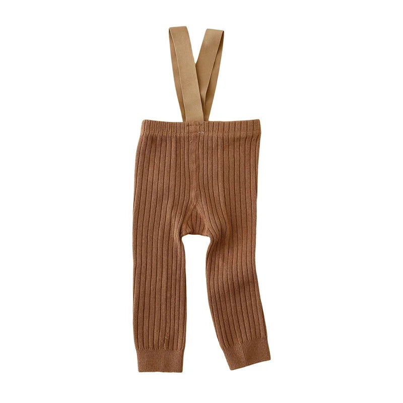 Infant Girl Ribbed Leggings with Suspender - Warm Knit Overalls