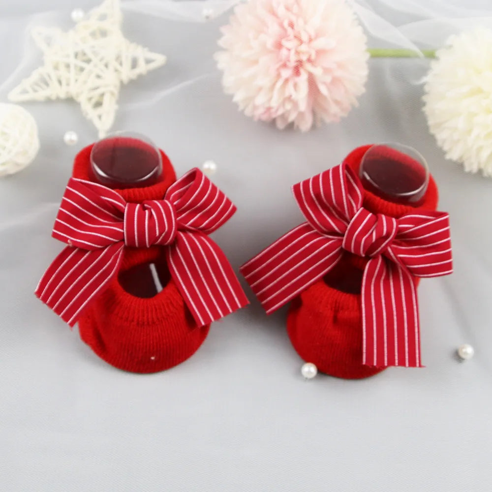 Newborn Bow Cotton Socks: Infant Anti-Slip Rubber Soles