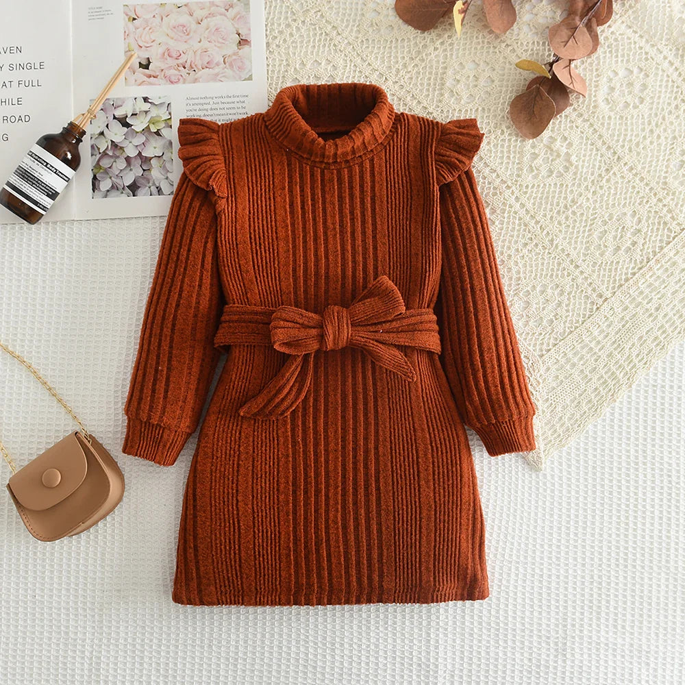 Chic High Neck Woolen Dress - Autumn/Winter Collection for Girls