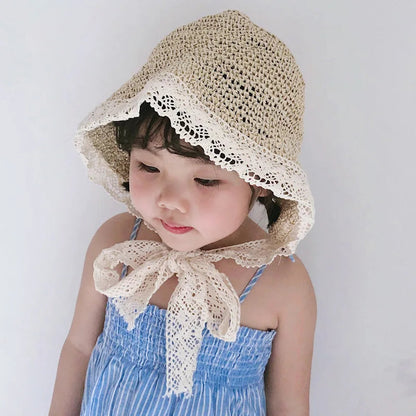 Summer Princess Lace Straw Sun Hat for Girls 2-5Y