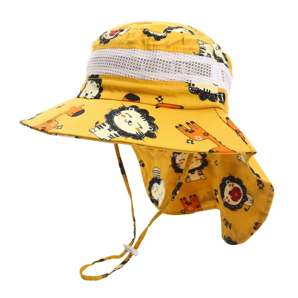 Summer Cartoon Neck Protective Kids Caps