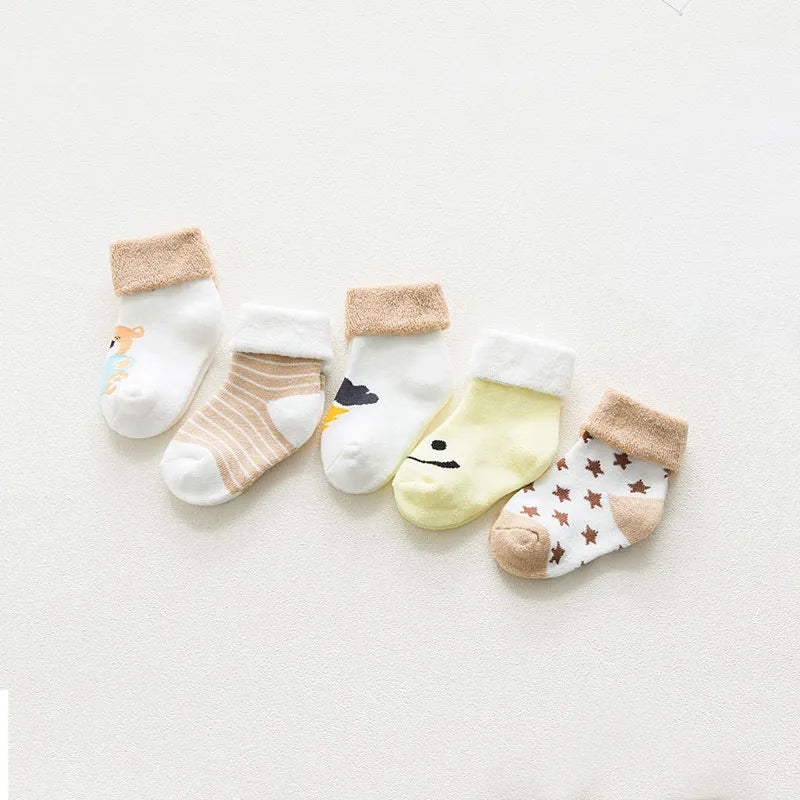 5 Pairs Thicken Cartoon Comfort Cotton Newborn Socks
