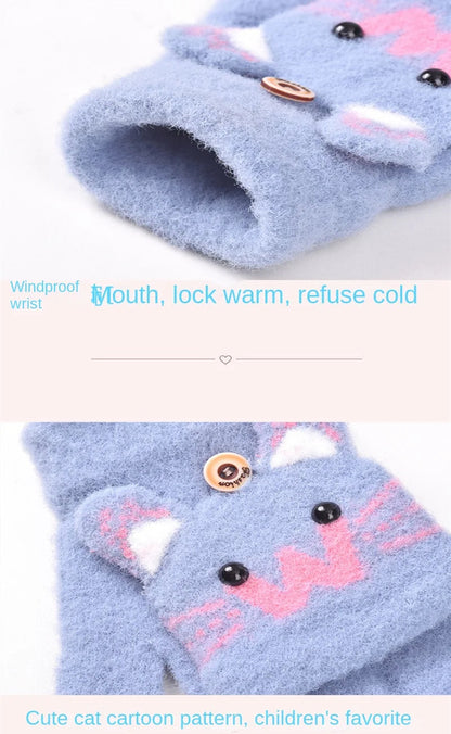 Cute Winter Gloves - Warm Faux Fur Knit for Kids