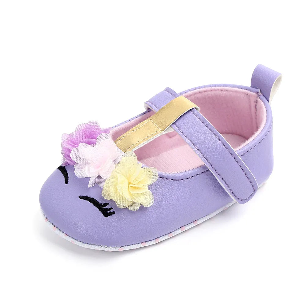 Prewalking Shoes: Soft PU Toddler Girl Shoes with Cute Flower Design