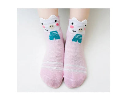 5 Pairs Infant Baby Socks (Newborn-2Y) - Cotton Mesh, Cute & Comfy