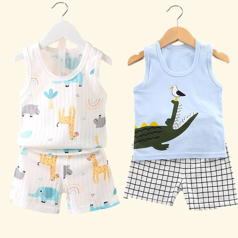 Cute Summer Set: Print Sleeveless Top & Shorts for Kids