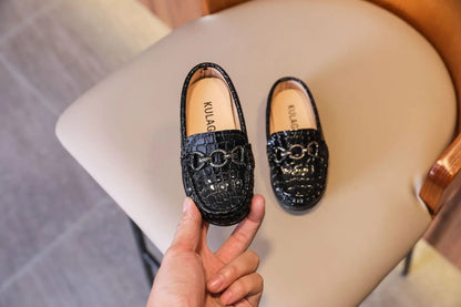 Baby Boys' Leather Loafers: Casual Flats with Metal Buckle