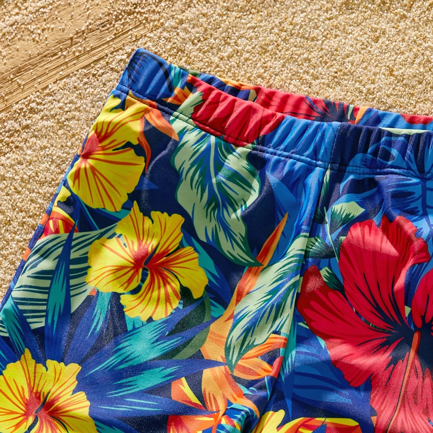 Family Matching: Solid Scallop Two-Piece & Floral Trunks