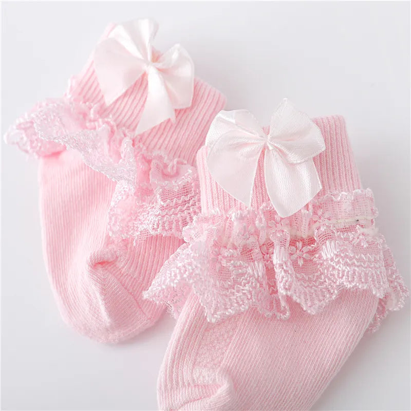 Newborn Baby Girls' Lace Socks with Princess Bow