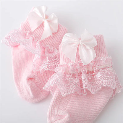 Newborn Baby Girls' Lace Socks with Princess Bow
