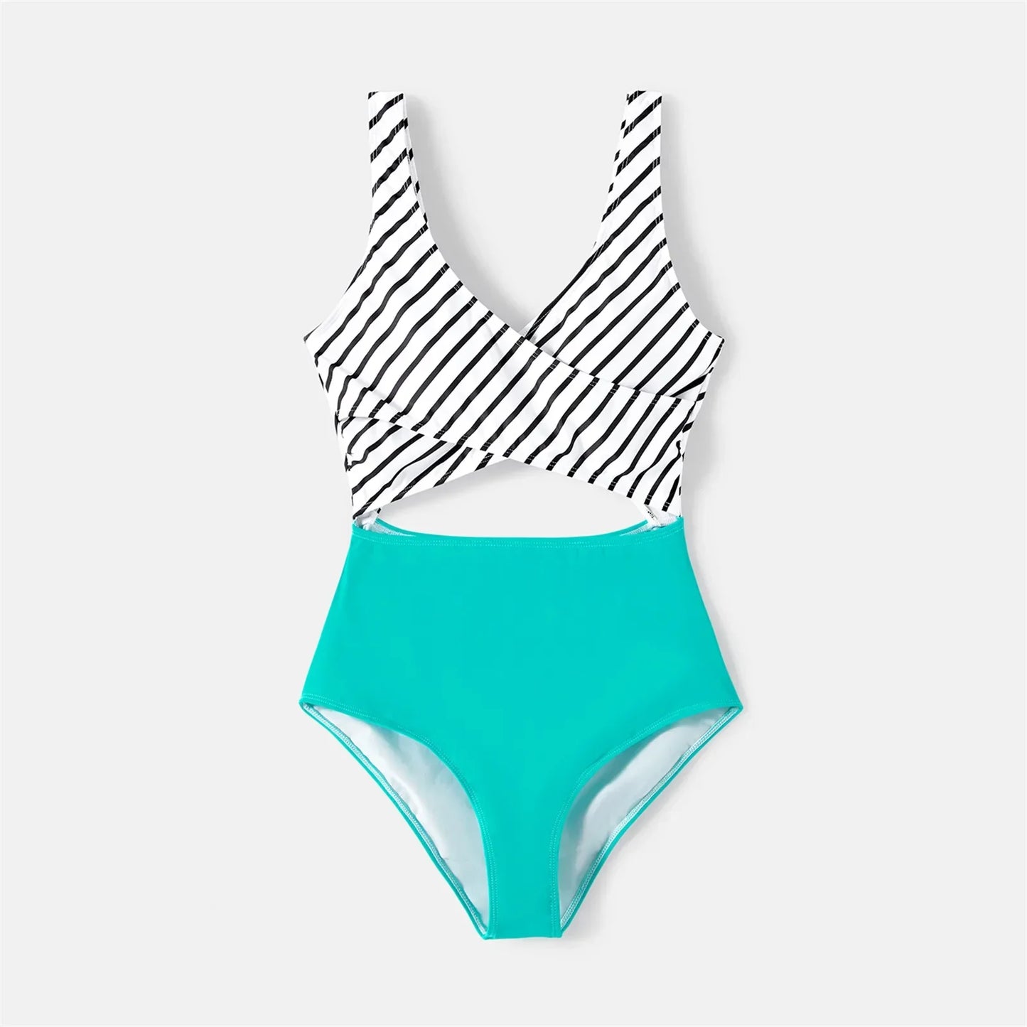 Family Matching Swimwear: Striped One-Piece & Colorblock Trunks, Summer Ready