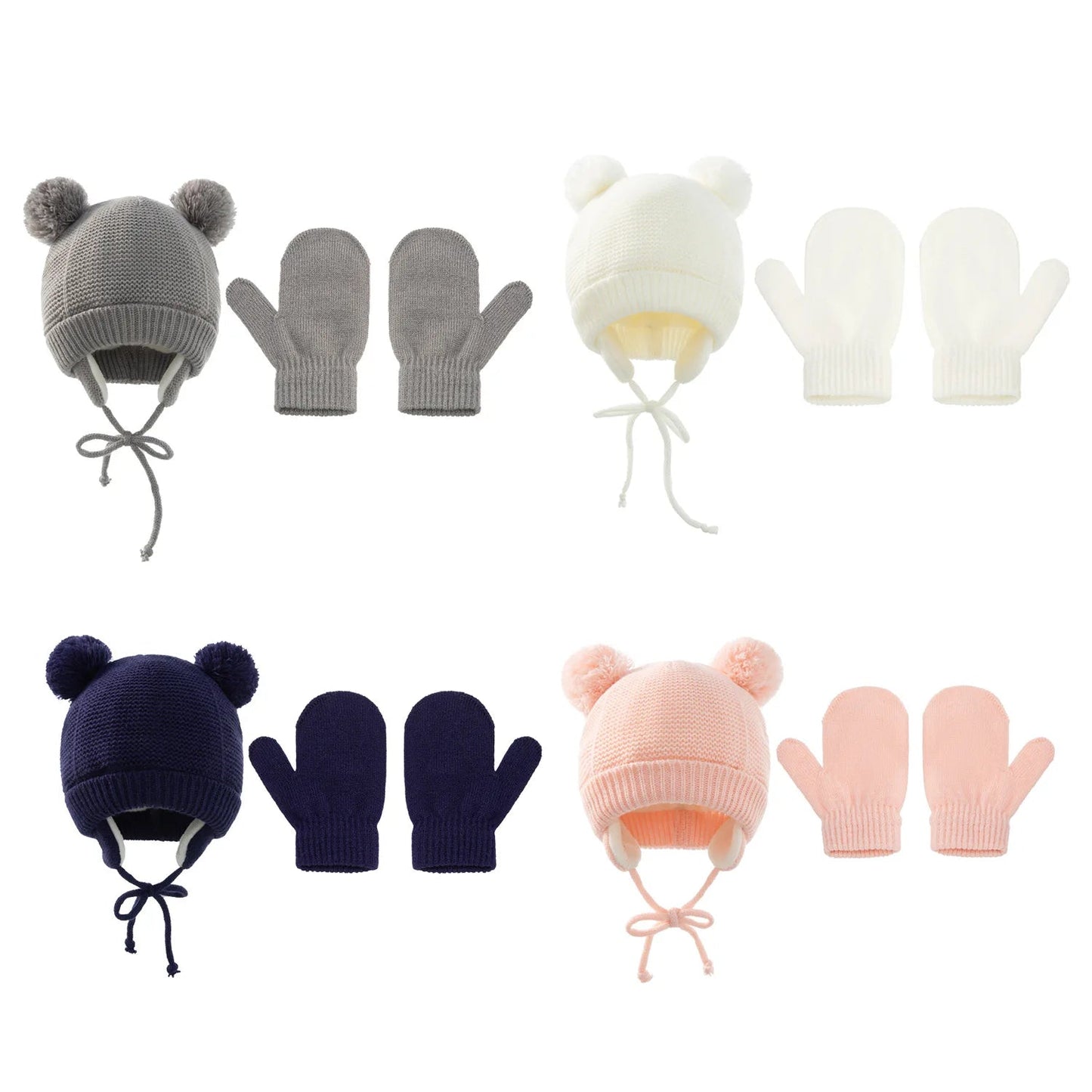 Cute Knitted Pompom Baby Hat & Glove - Winter Essential for Newborns