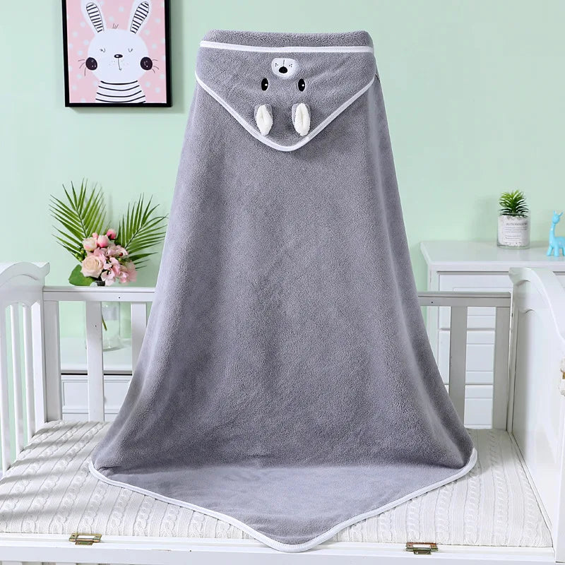 Cute Cartoon Hooded Bath Towel - Cozy Coral Velvet Fleece for Kids