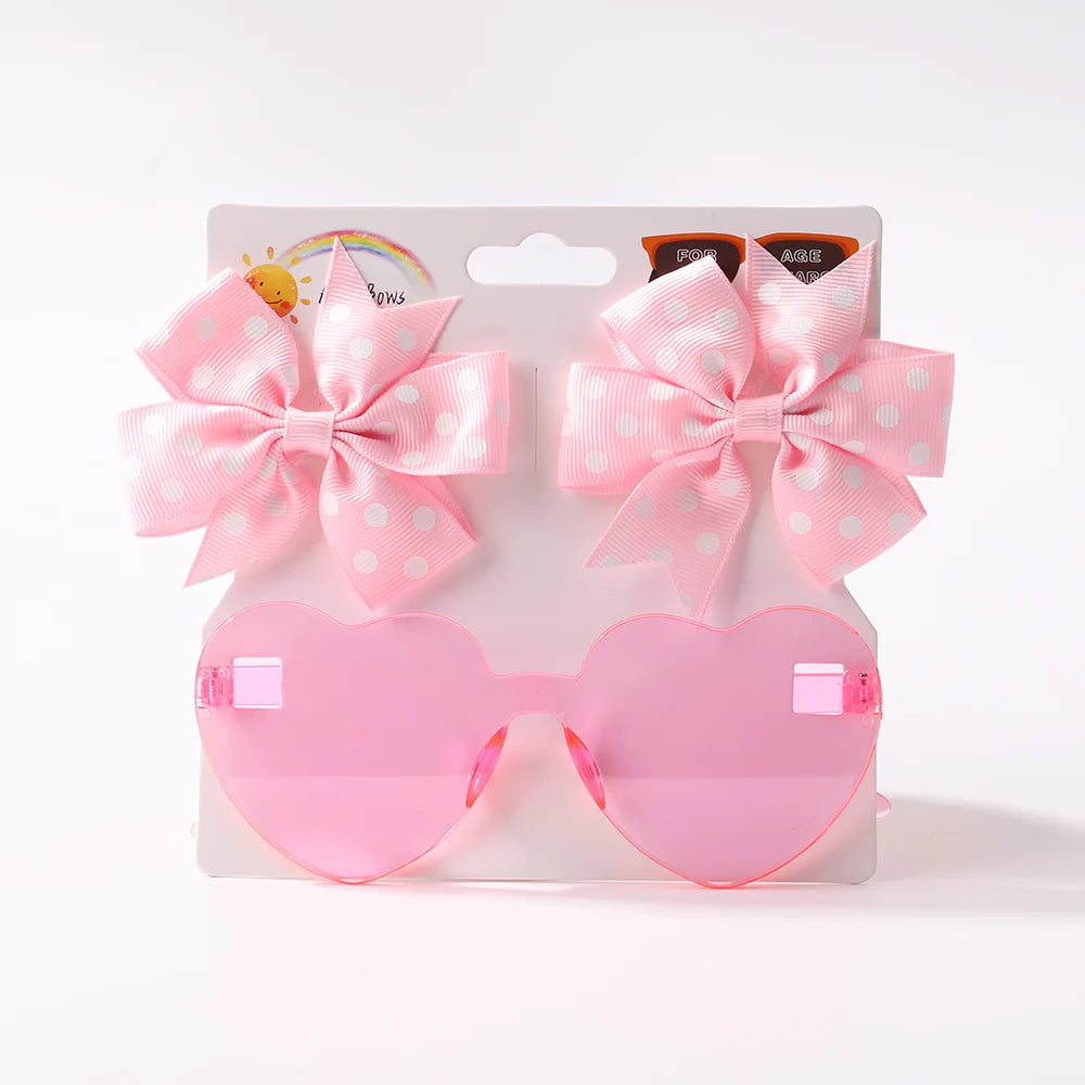 Kids Hairpin Set: Cute Dot & Heart Sunglasses