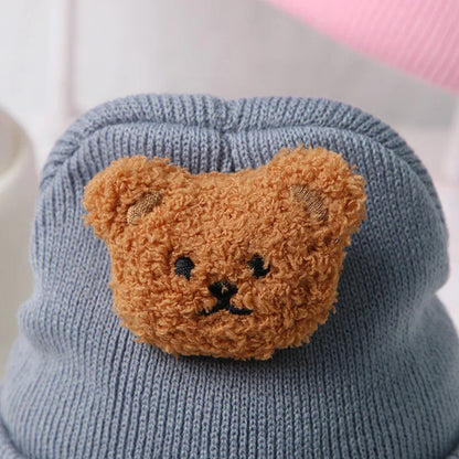 Cartoon Bear Knitted Baby Hat - Winter Warmth for Toddler Kids