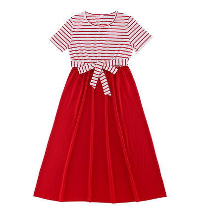 Family Matching Outfits Striped Dress with Bow Button T-Shirt Casual  Family Look
