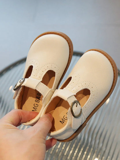 Kids T-Strap Leather Flats: Breathable