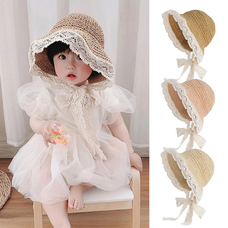 Summer Princess Lace Straw Sun Hat for Girls 2-5Y