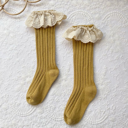 Lace Frilly Flower Cute Long Socks For Girls