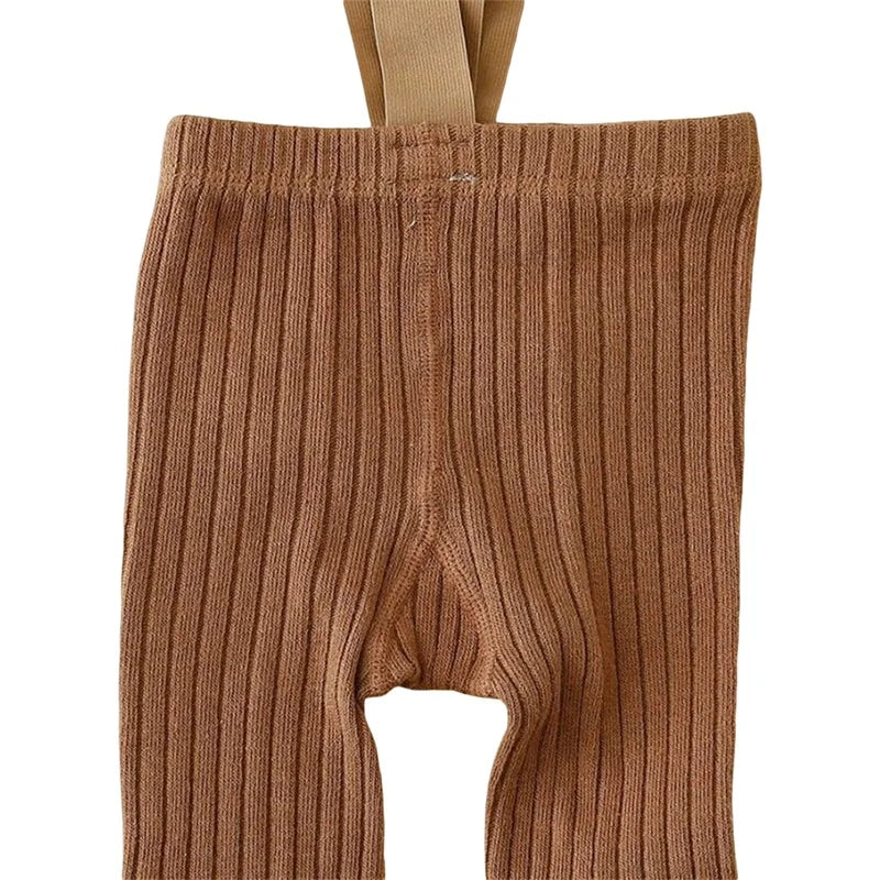 Infant Girl Ribbed Leggings with Suspender - Warm Knit Overalls