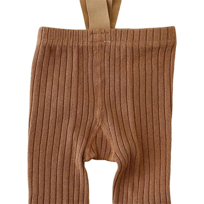Infant Girl Ribbed Leggings with Suspender - Warm Knit Overalls