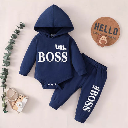 Newborn Boy 2PCS Set: Hoodie Jumpsuit + Pants