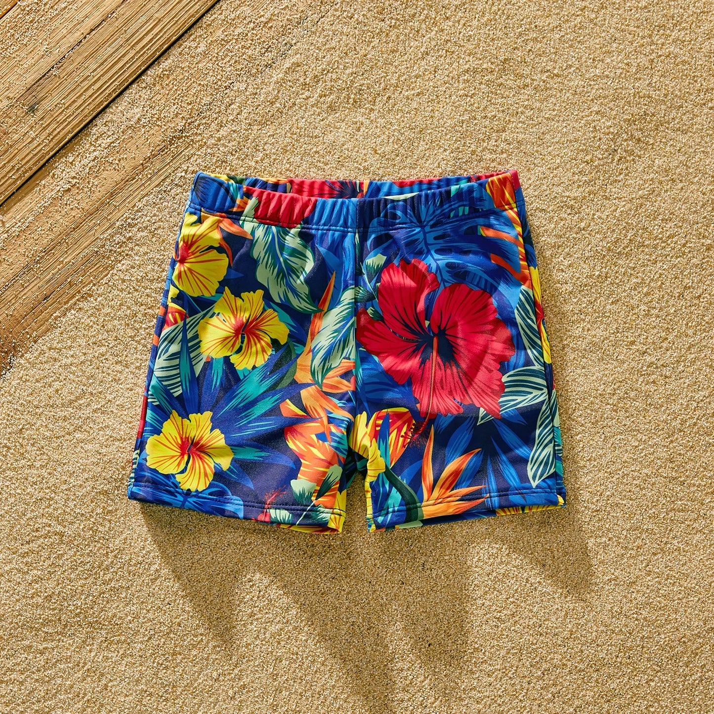 Family Matching: Solid Scallop Two-Piece & Floral Trunks