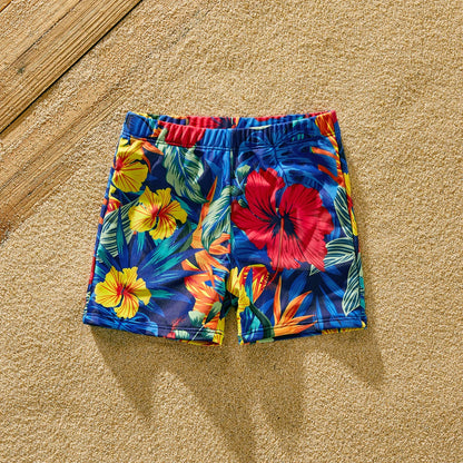Family Matching: Solid Scallop Two-Piece & Floral Trunks