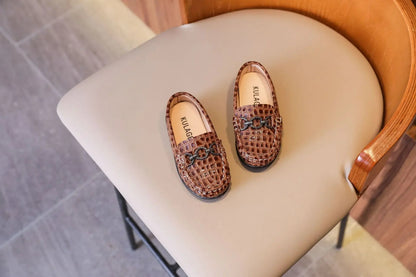 Baby Boys' Leather Loafers: Casual Flats with Metal Buckle