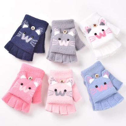 Cute Winter Gloves - Warm Faux Fur Knit for Kids