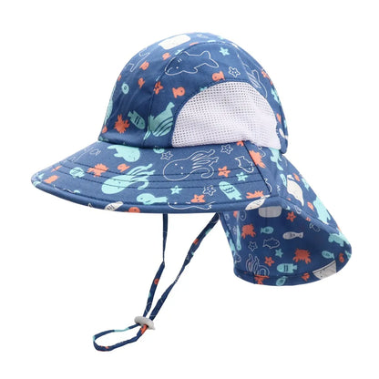 Summer Cartoon Neck Protective Kids Caps