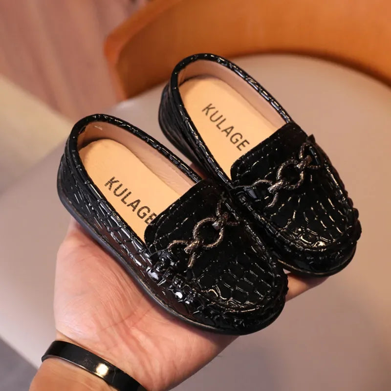 Baby Boys' Leather Loafers: Casual Flats with Metal Buckle