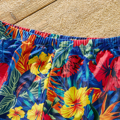Family Matching: Solid Scallop Two-Piece & Floral Trunks