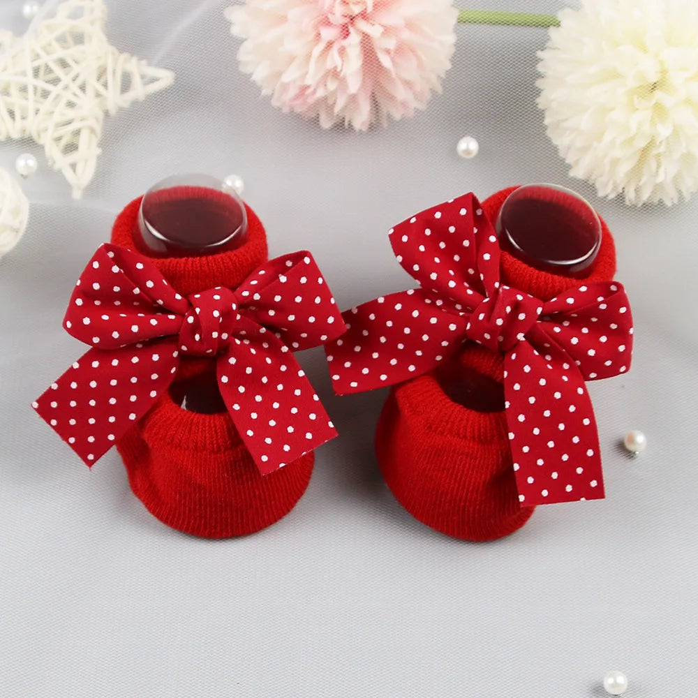 Newborn Bow Cotton Socks: Infant Anti-Slip Rubber Soles