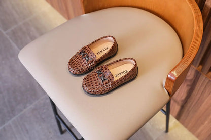 Baby Boys' Leather Loafers: Casual Flats with Metal Buckle