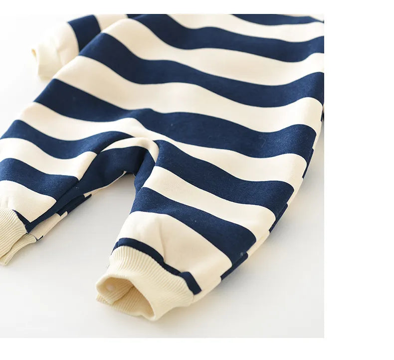 Thick Lining Baby Rompers - Striped Bear Outfit