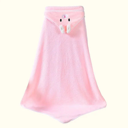 Cute Cartoon Hooded Bath Towel - Cozy Coral Velvet Fleece for Kids