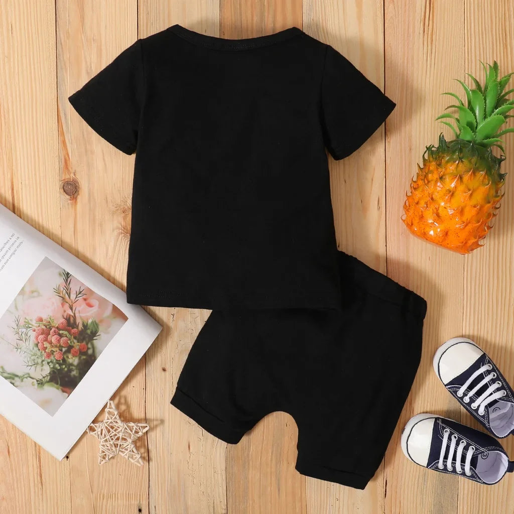 Newborn Baby Boy Summer Casual Set: Letters Print T-shirt + Shorts