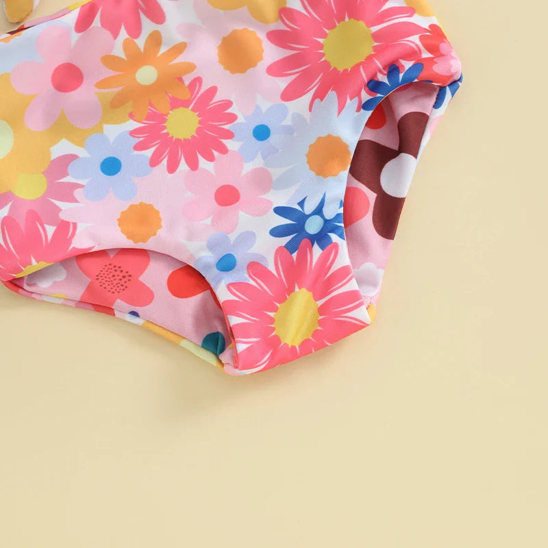 Summer Toddler Floral Print Swimsuit: 2-Piece Beach Swimwear