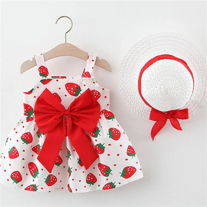 Summer Baby Girl's Strawberry Dress with Hat